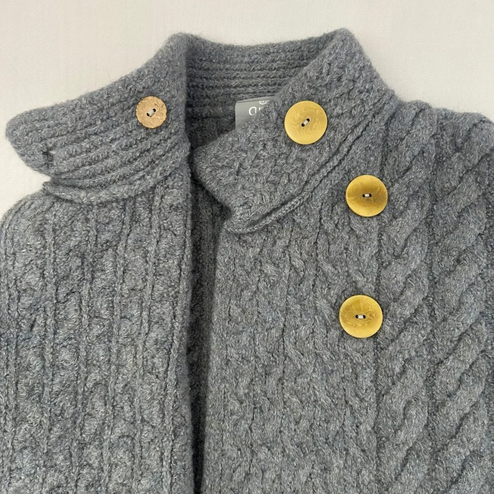 Aran Woollen Mills Cardigan Womens Small Blue Merino Wool Cable Knit Ireland